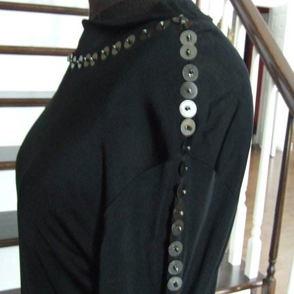 Black Fancy Beaded Turtleneck Stretchy Top Boat Neck M - Picture 6 of 7
